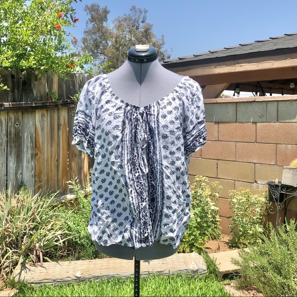 Ganji LA 2XL Paisley White & Navy Blue Blouse - Picture 2 of 5